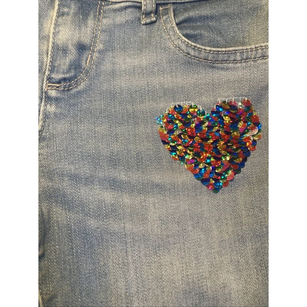 Girls' 6x/7 Children's Place Jeans, Sequin Heart, Super Skinny, GUC